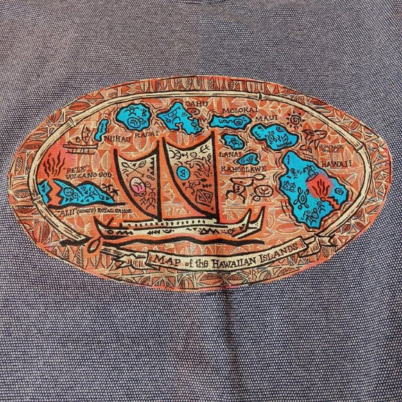 Vintage 90s Happy Shirts Hawaii XL T Shirt Woven Blue Map Of Hawaiian Islands - Picture 2 of 9